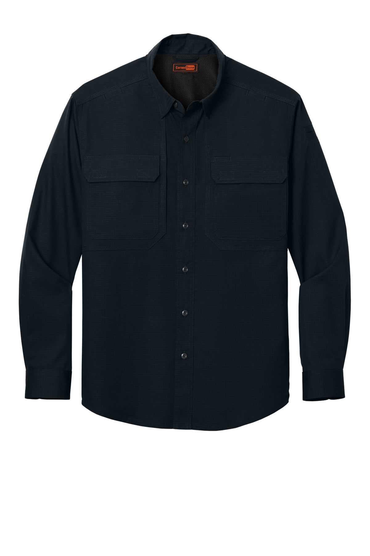 Front View of NavyBlue CornerStone Long Sleeve Select Tactical Shirt CSW176
