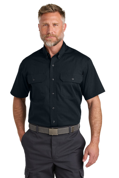 Front View of NavyBlue CornerStone Short Sleeve Select Ripstop Shirt CSW175