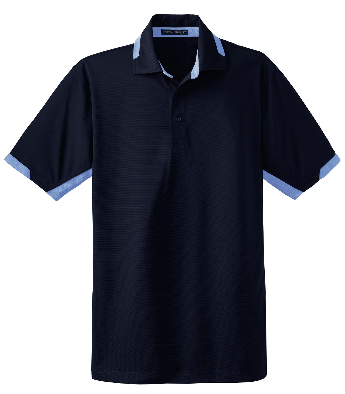 Front View of Navy/Blue Lake Port Authority Dry Zone Colorblock Ottoman Polo. K524