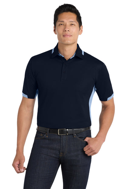 Front View of Navy/Blue Lake Port Authority Dry Zone Colorblock Ottoman Polo. K524