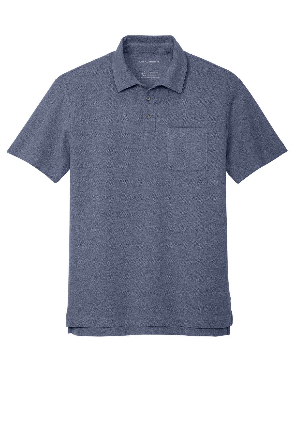 Front View of NavyHthr Port Authority C-FREE Cotton Blend Pique Pocket Polo K868