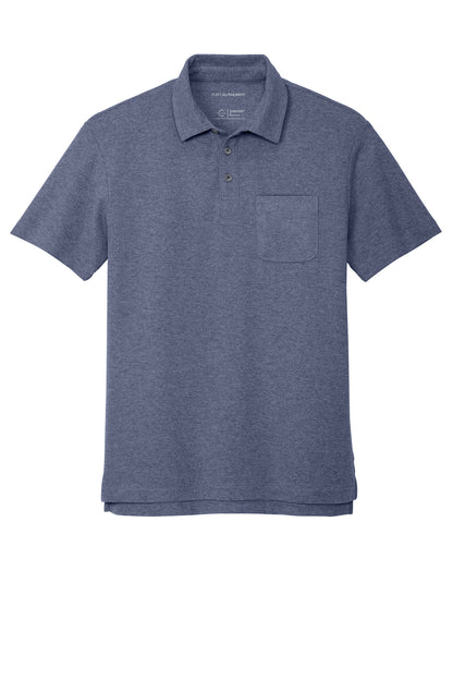 Front View of NavyHthr Port Authority C-FREE Cotton Blend Pique Pocket Polo K868