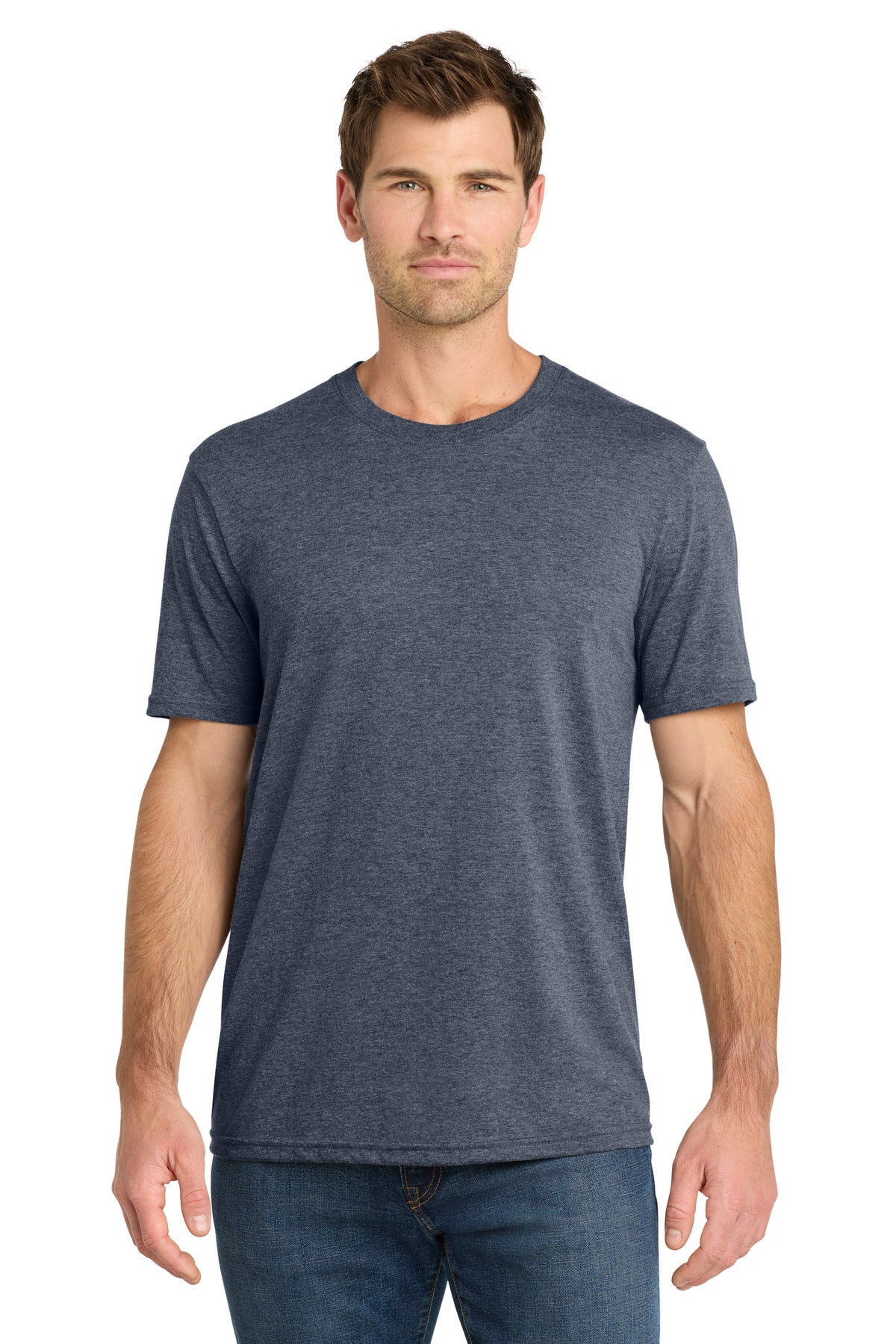 Front View of NavyHthr Volunteer Knitwear Tri Tee VL40