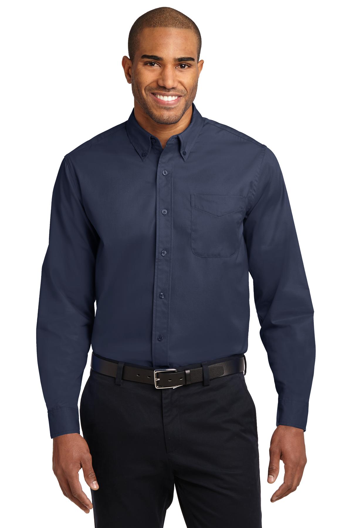 Front View of Navy/Lt Stone Port Authority Extended Size Long Sleeve Easy Care Shirt S608ES
