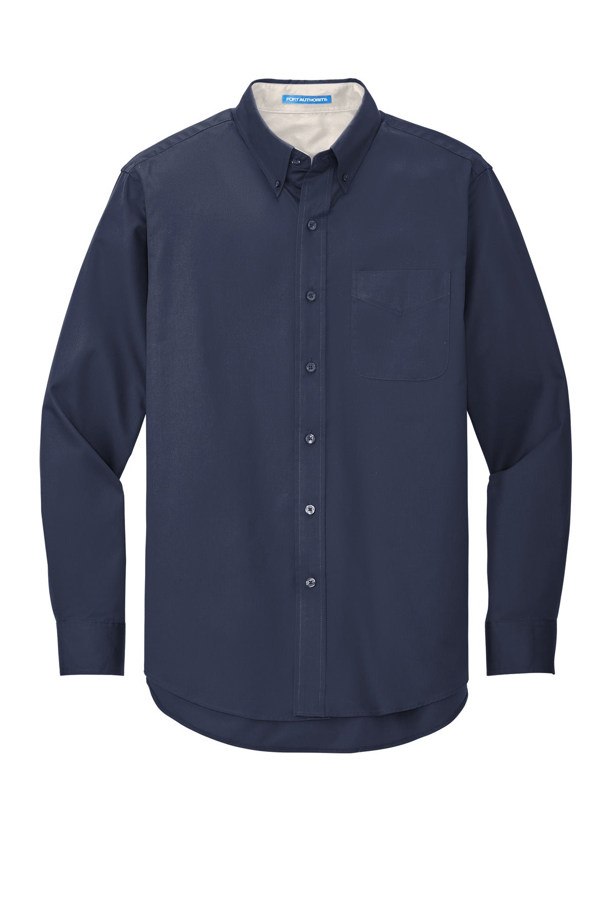 Front View of Navy/Lt Stone Port Authority Extended Size Long Sleeve Easy Care Shirt S608ES