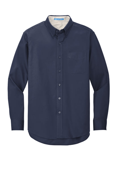 Front View of Navy/Lt Stone Port Authority Extended Size Long Sleeve Easy Care Shirt S608ES