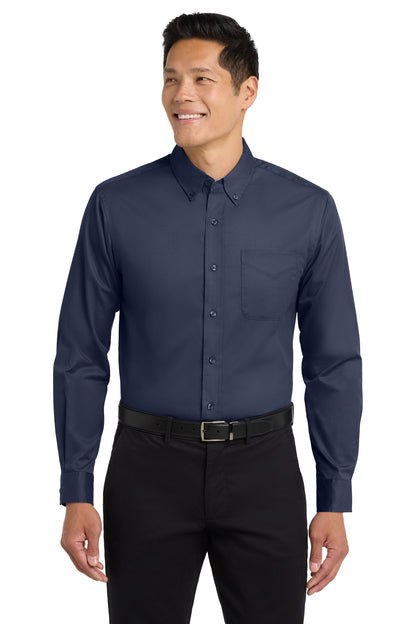 Front View of Navy/Lt Stone Port Authority Extended Size Long Sleeve Easy Care Shirt S608ES