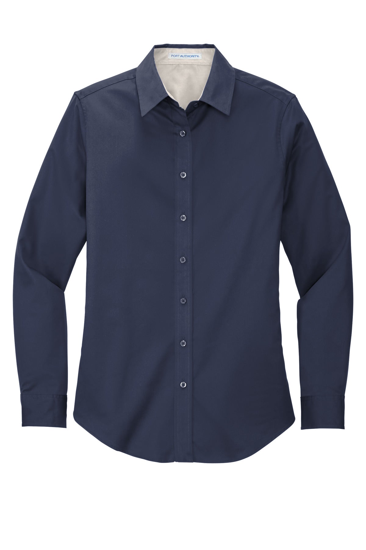 Front View of Navy/Lt Stone Port Authority Women's Long Sleeve Easy Care Shirt. L608