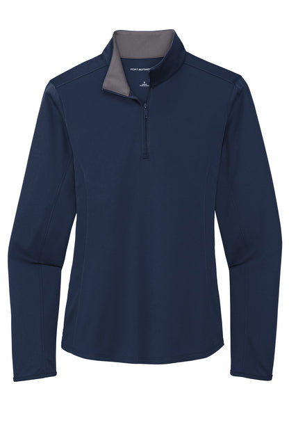 Front View of Navy/Steel Gry Port Authority Women's Silk Touch Performance 1/4-Zip LK584