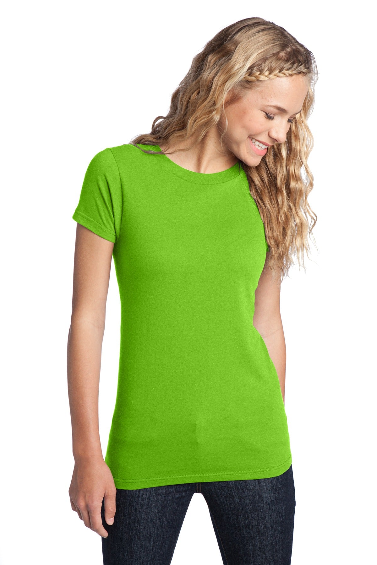 Front View of Neon Green District Women's Fitted The Concert Tee DT5001
