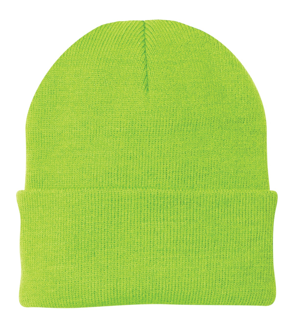 Front View of Neon Green Port & Company Knit Cap. CP90