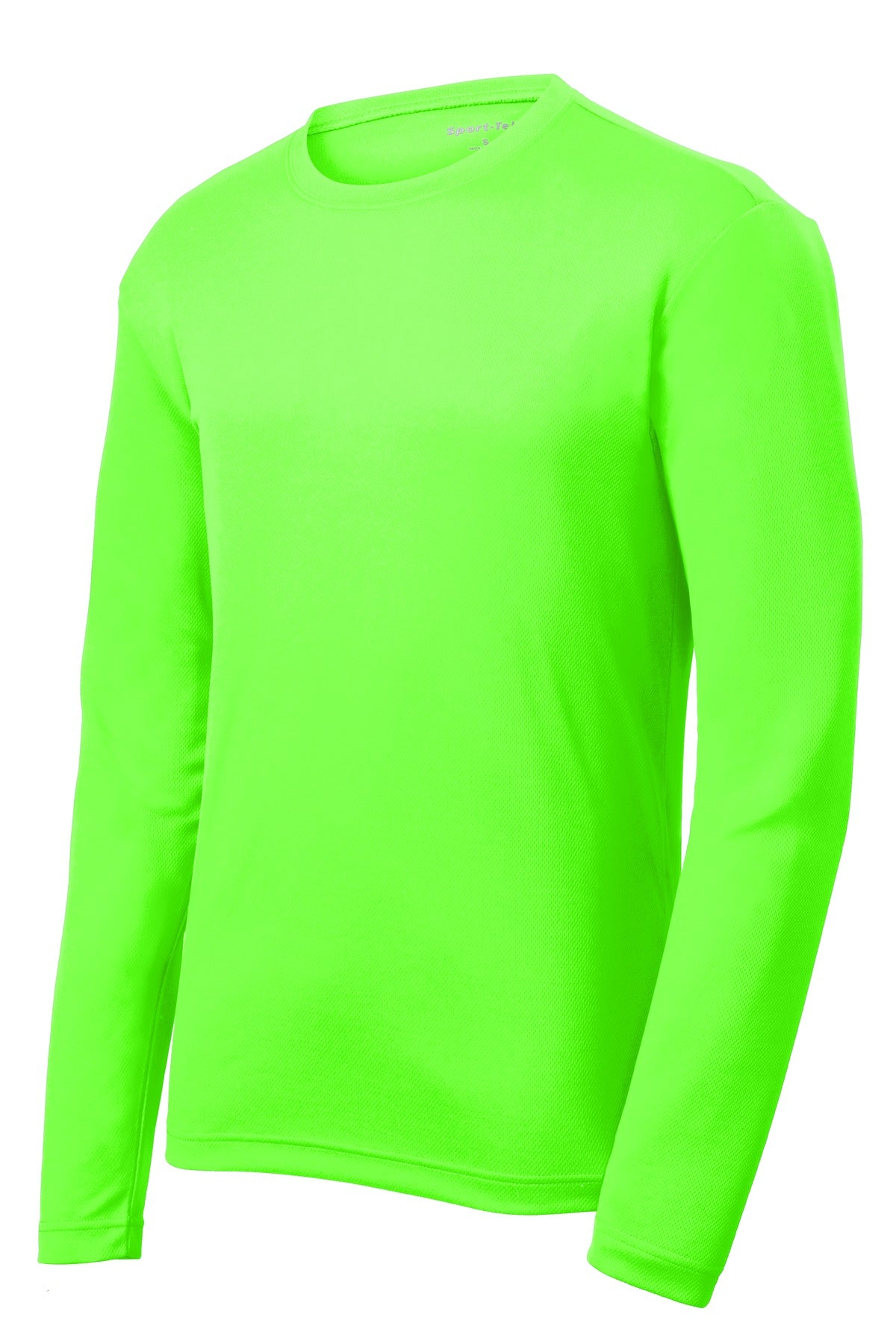 Front View of Neon Green Sport-Tek PosiCharge RacerMesh Long Sleeve Tee. ST340LS