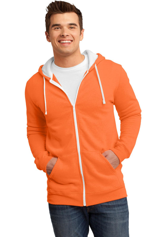 Front View of Neon Orange District The Concert Fleece Full-Zip Hoodie. DT800