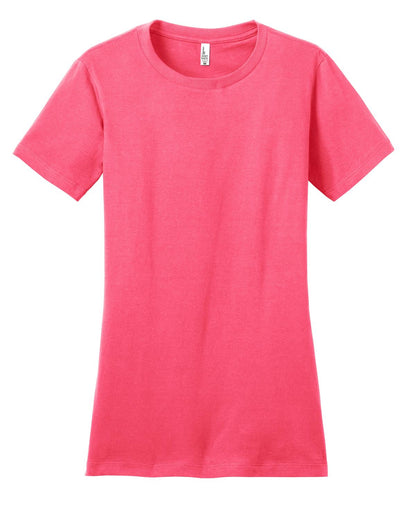 Front View of Neon Pink District Women's Fitted The Concert Tee DT5001