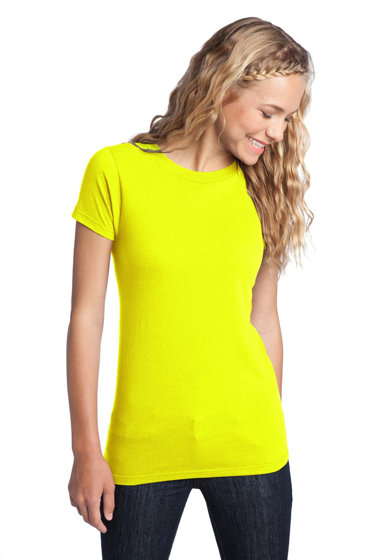 Front View of Neon Yellow District Women's Fitted The Concert Tee DT5001