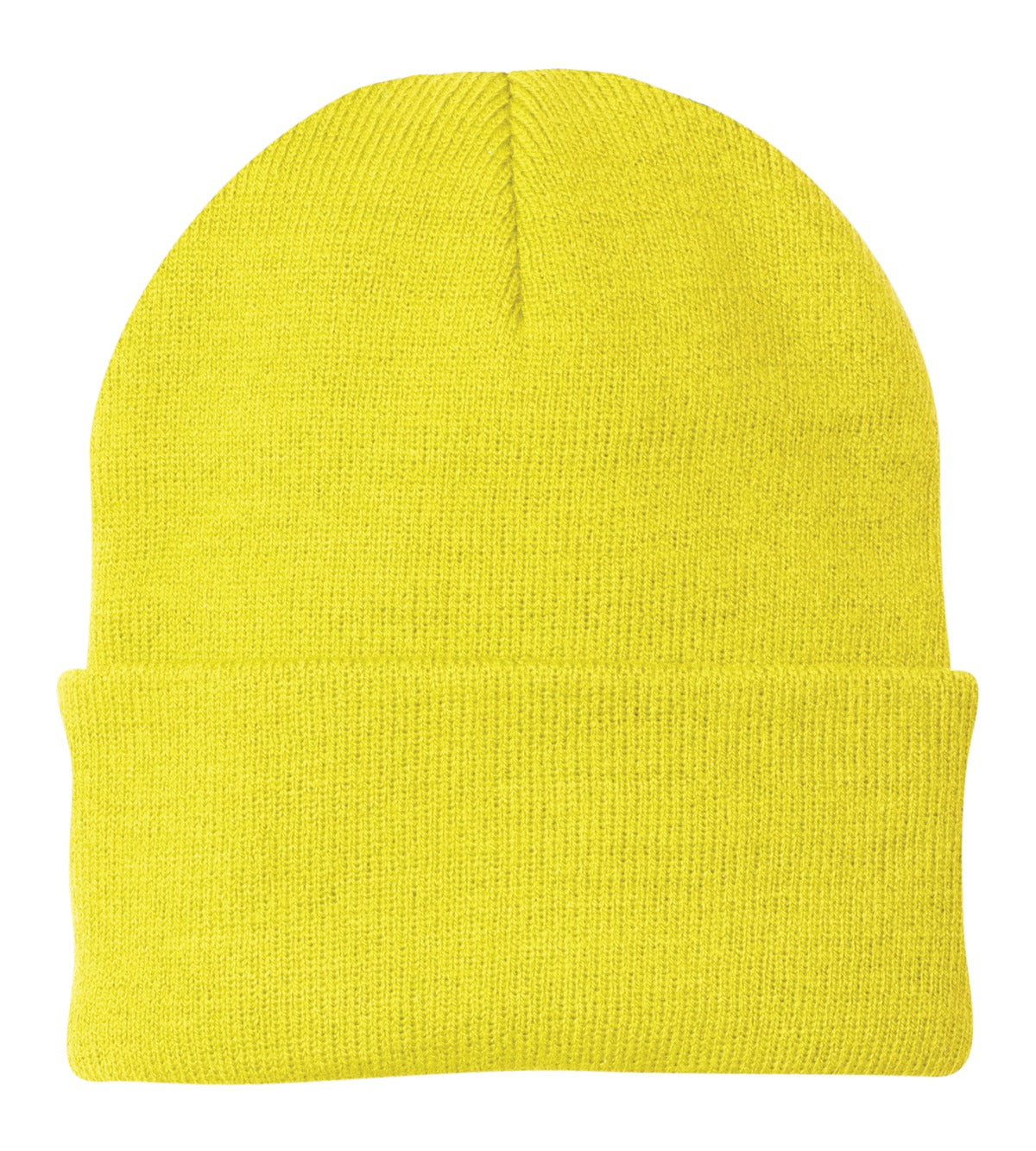 Front View of Neon Yellow Port & Company Knit Cap. CP90
