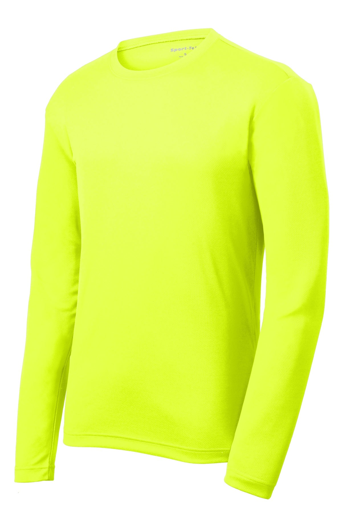 Front View of Neon Yellow Sport-Tek PosiCharge RacerMesh Long Sleeve Tee. ST340LS