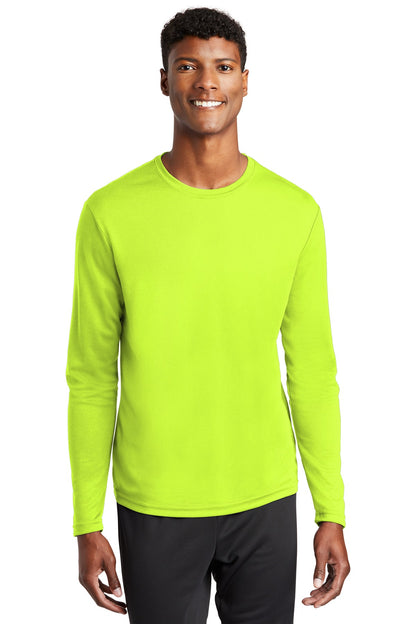 Front View of Neon Yellow Sport-Tek PosiCharge RacerMesh Long Sleeve Tee. ST340LS