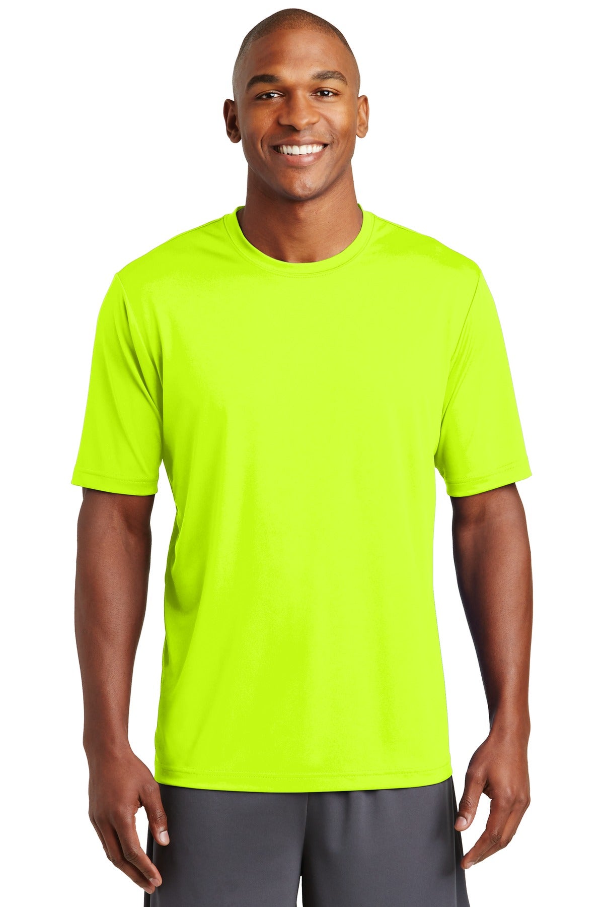 Front View of Neon Yellow Sport-Tek PosiCharge Tough Tee . ST320
