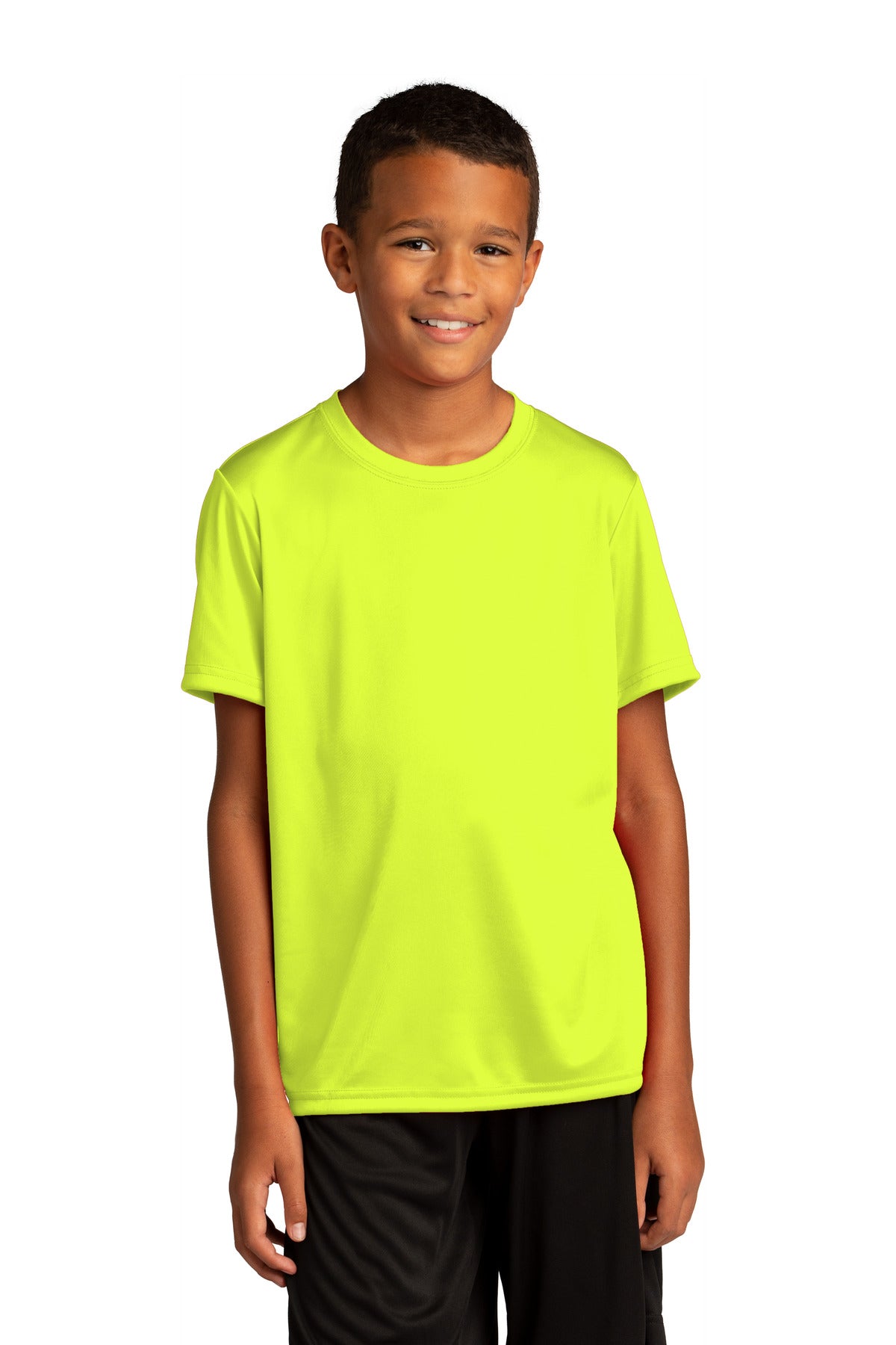 Front View of NeonYellow Sport-Tek Youth PosiCharge Re-Compete Tee YST720