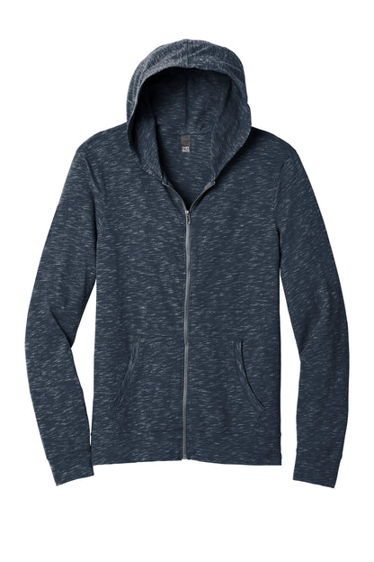 Front View of New Navy District Medal Full-Zip Hoodie. DT565
