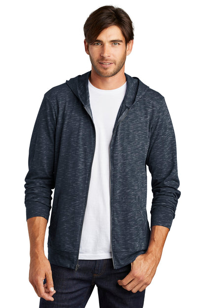 Front View of New Navy District Medal Full-Zip Hoodie. DT565