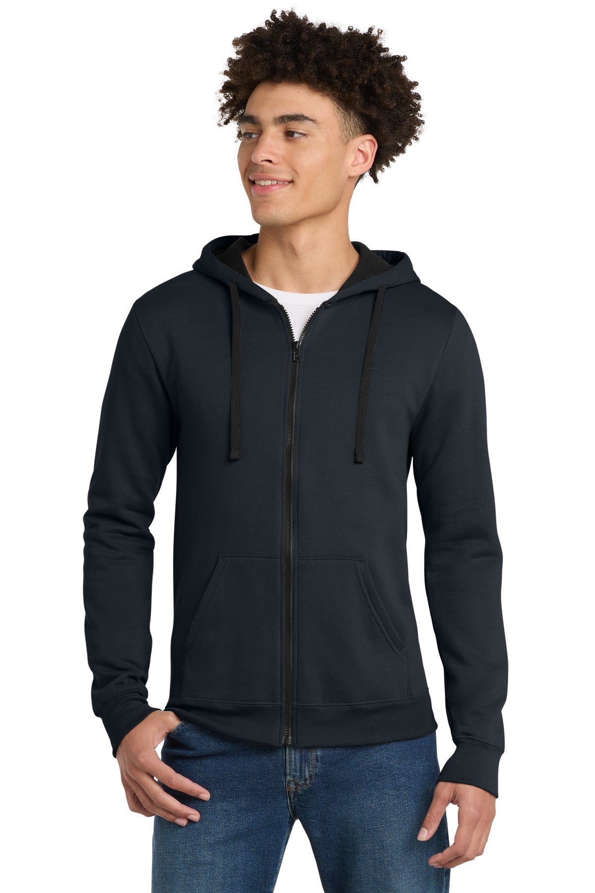 Front View of New Navy District The Concert Fleece Full-Zip Hoodie. DT800