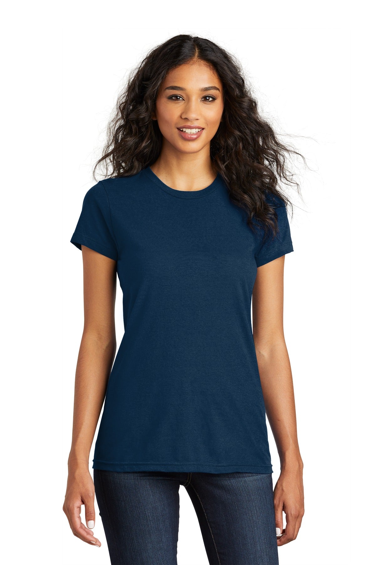 Front View of New Navy District Women's Fitted The Concert Tee DT5001
