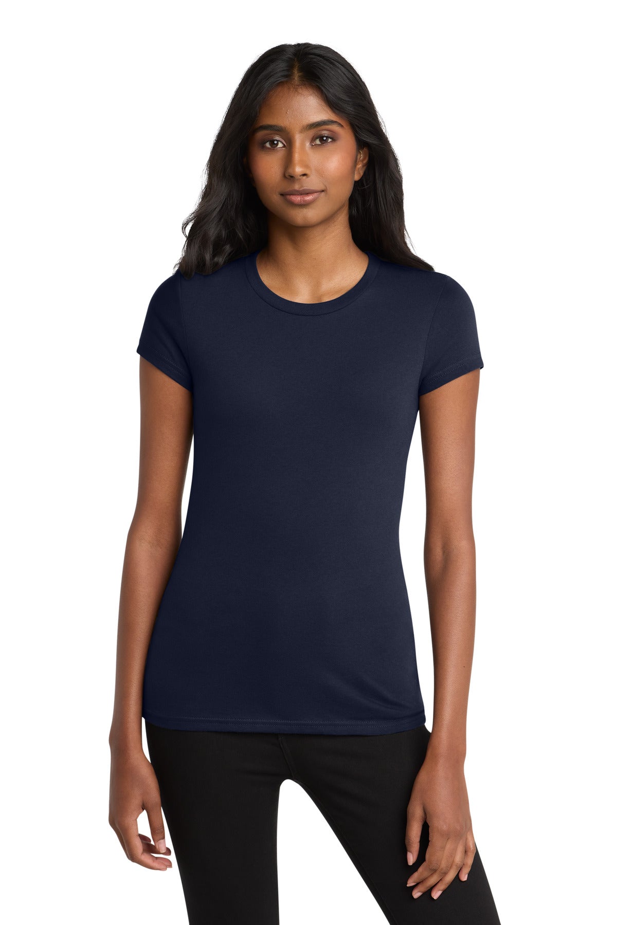 Front View of New Navy District Women's Fitted Very Important Tee . DT6001