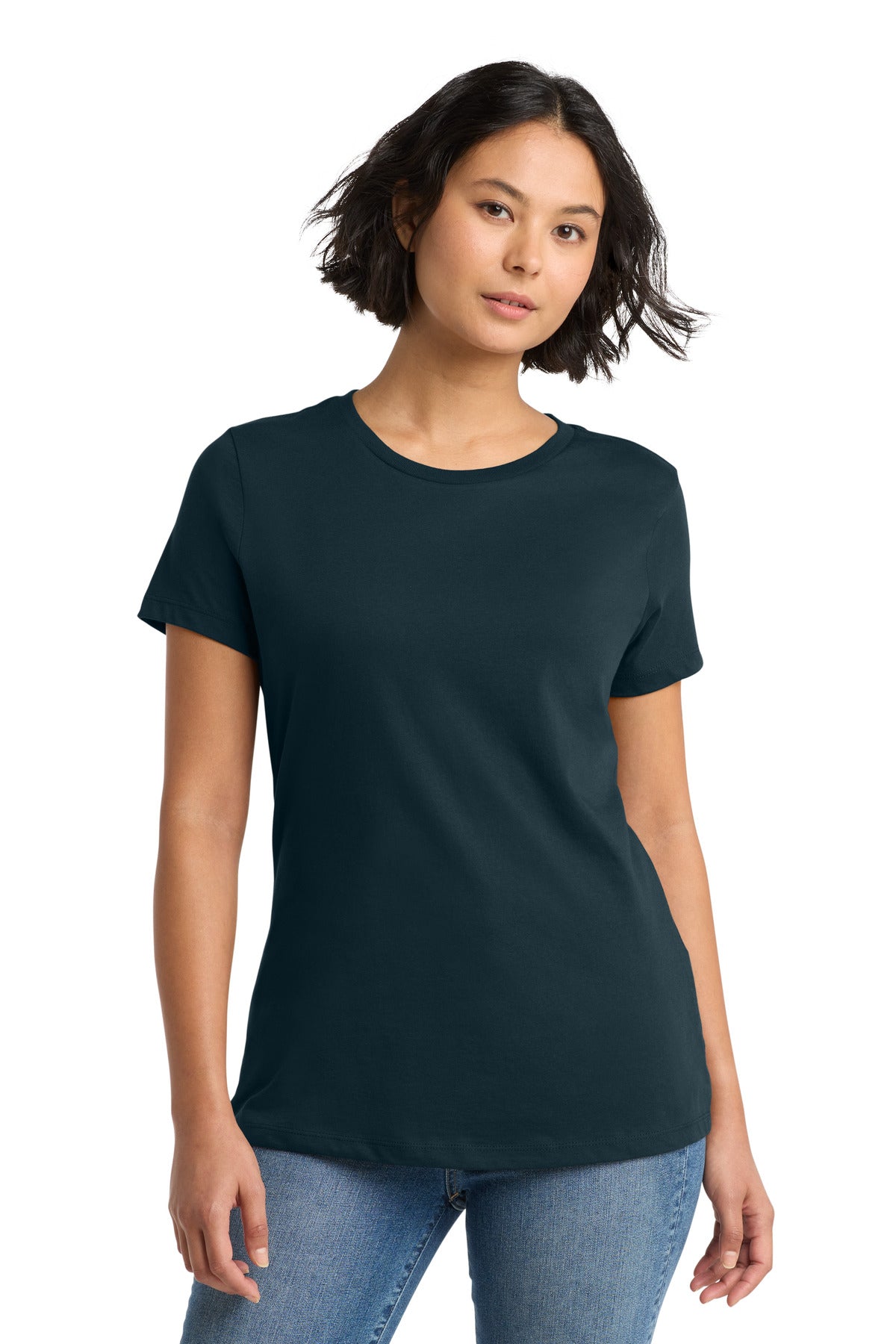 Front View of New Navy District Women's Perfect Weight Tee. DM104L