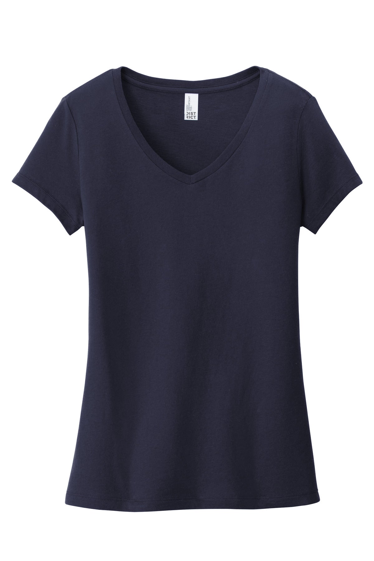 Front View of New Navy District Women's Very Important Tee V-Neck. DT6503