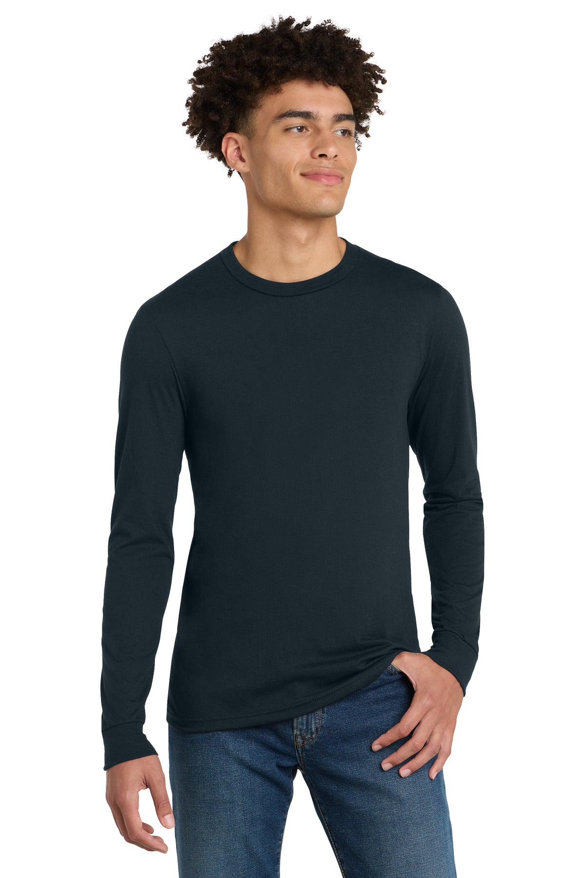 Front View of NewNavy District Perfect Tri Long Sleeve Tee . DM132