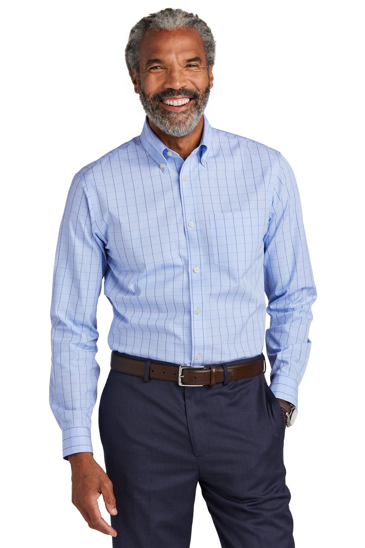Front View of NewportBlu Brooks Brothers Wrinkle-Free Stretch Patterned Shirt BB18008