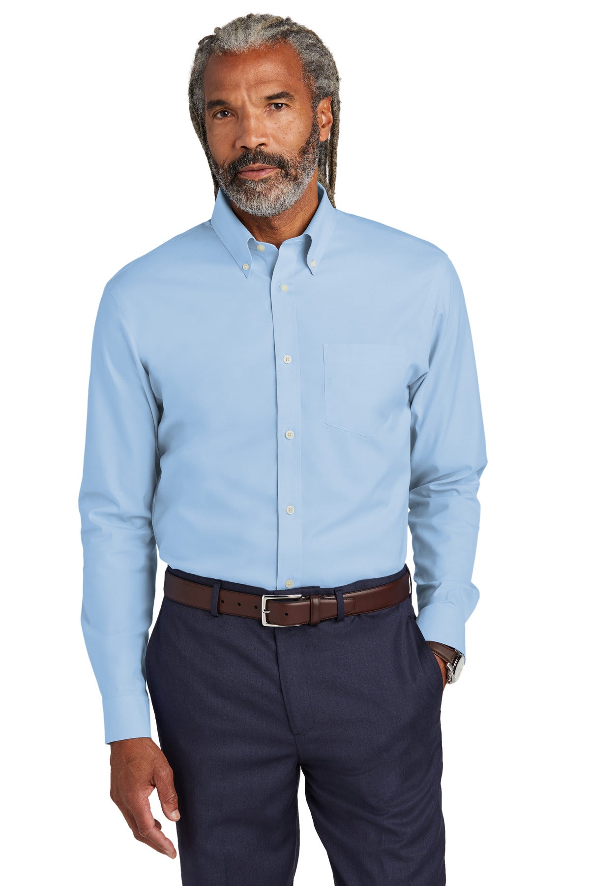 Front View of NewportBlu Brooks Brothers Wrinkle-Free Stretch Pinpoint Shirt BB18000