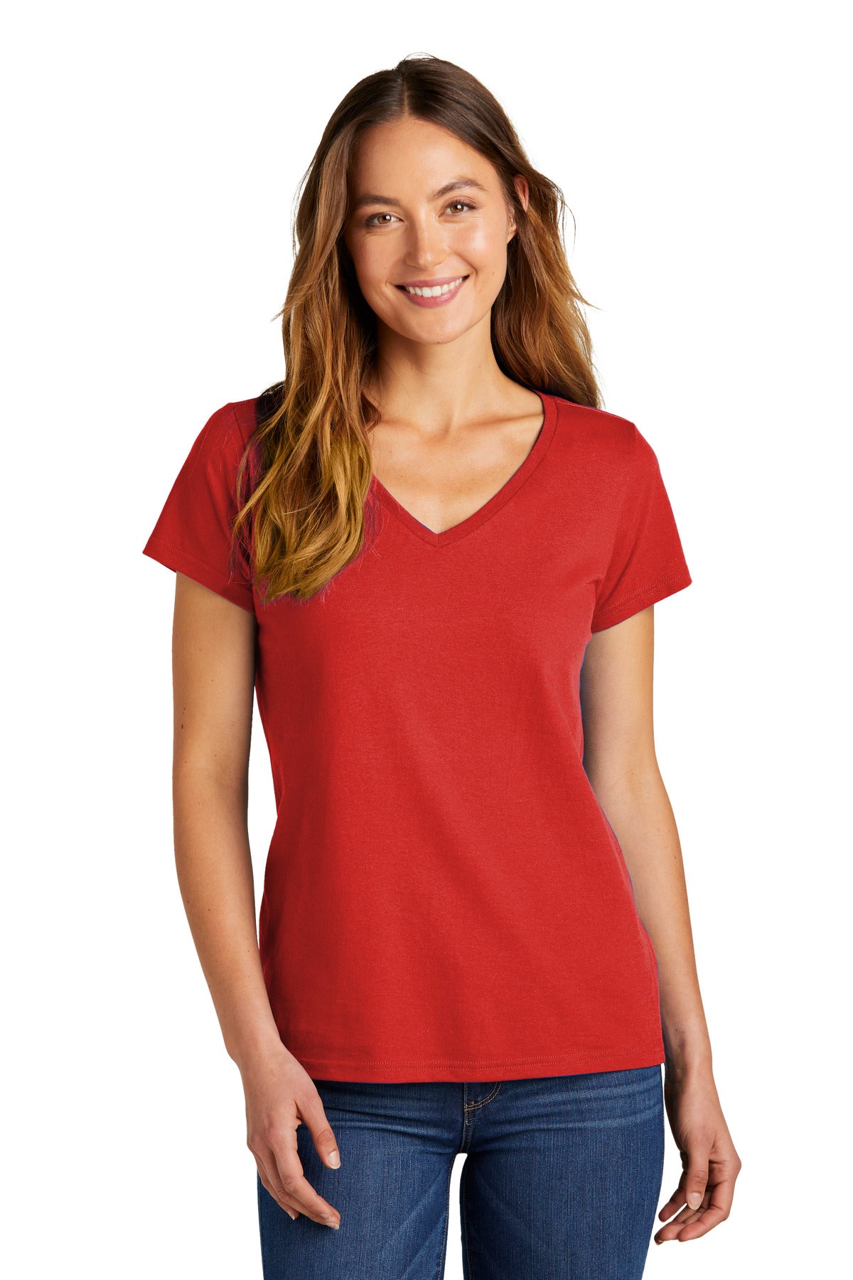 Front View of NewRed District Women's The Concert Tee V-Neck DT5002