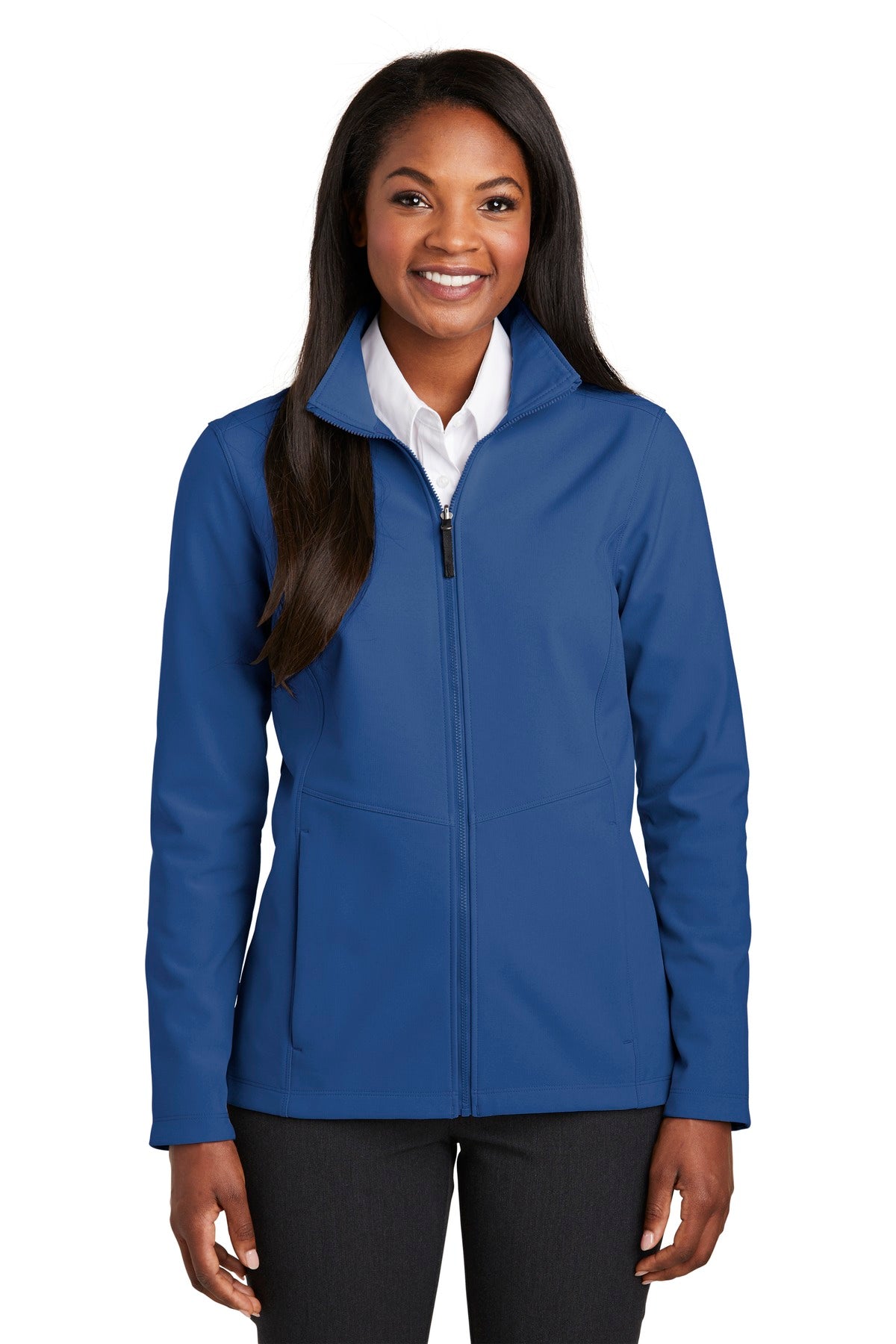 Front View of Night Sky Blue Port Authority Women's Collective Soft Shell Jacket. L901
