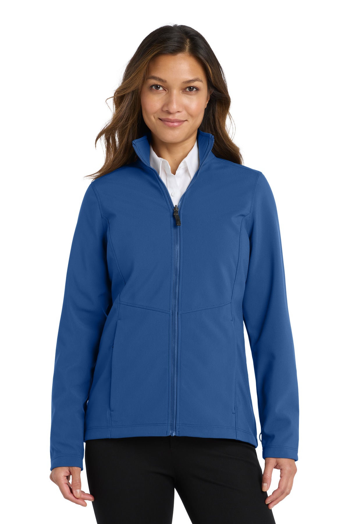Front View of Night Sky Blue Port Authority Women's Collective Soft Shell Jacket. L901