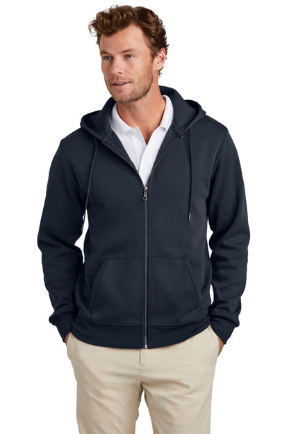 Front View of NightNavy Brooks Brothers Double-Knit Full-Zip Hoodie BB18208