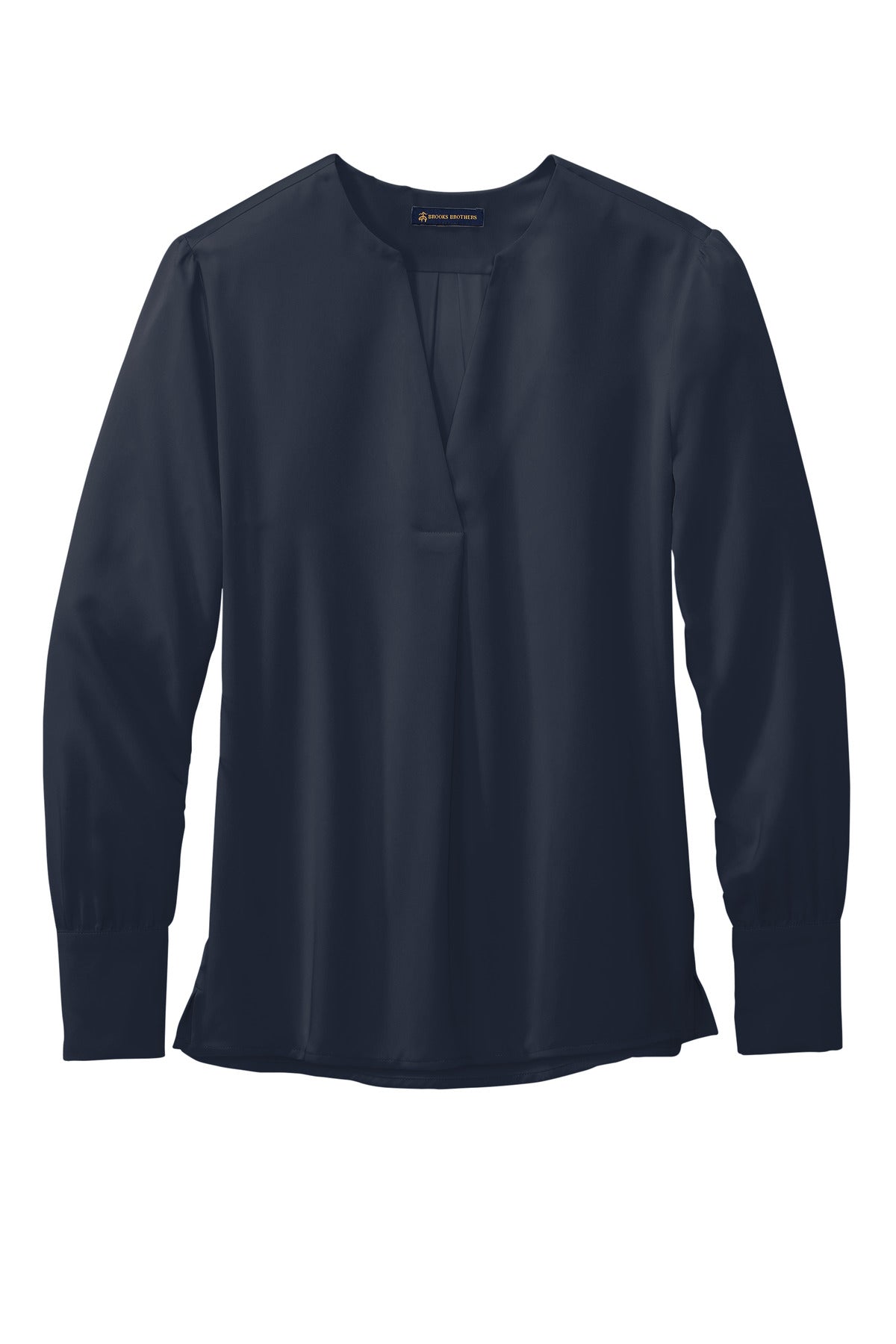 Front View of NightNavy Brooks Brothers Women's Open-Neck Satin Blouse BB18009