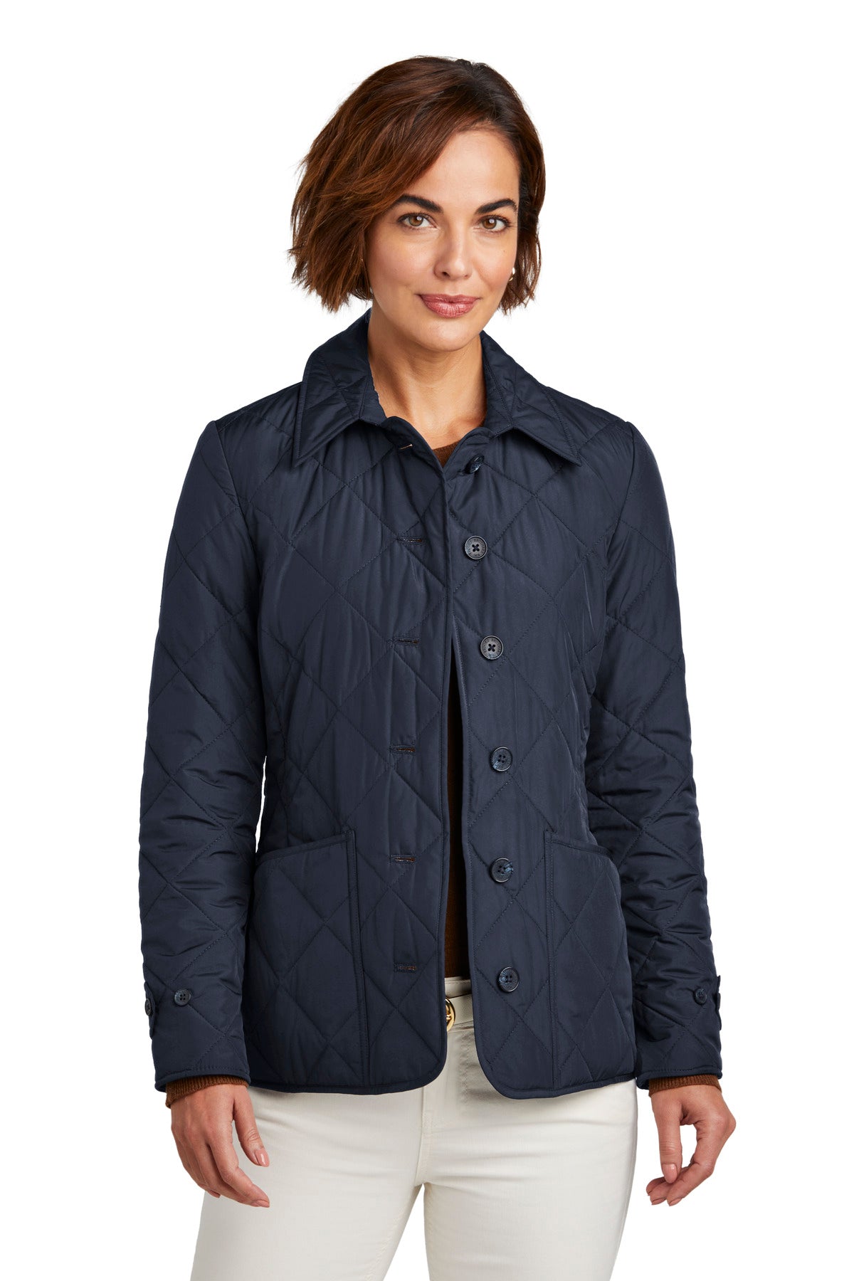 Front View of NightNavy Brooks Brothers Women's Quilted Jacket BB18601