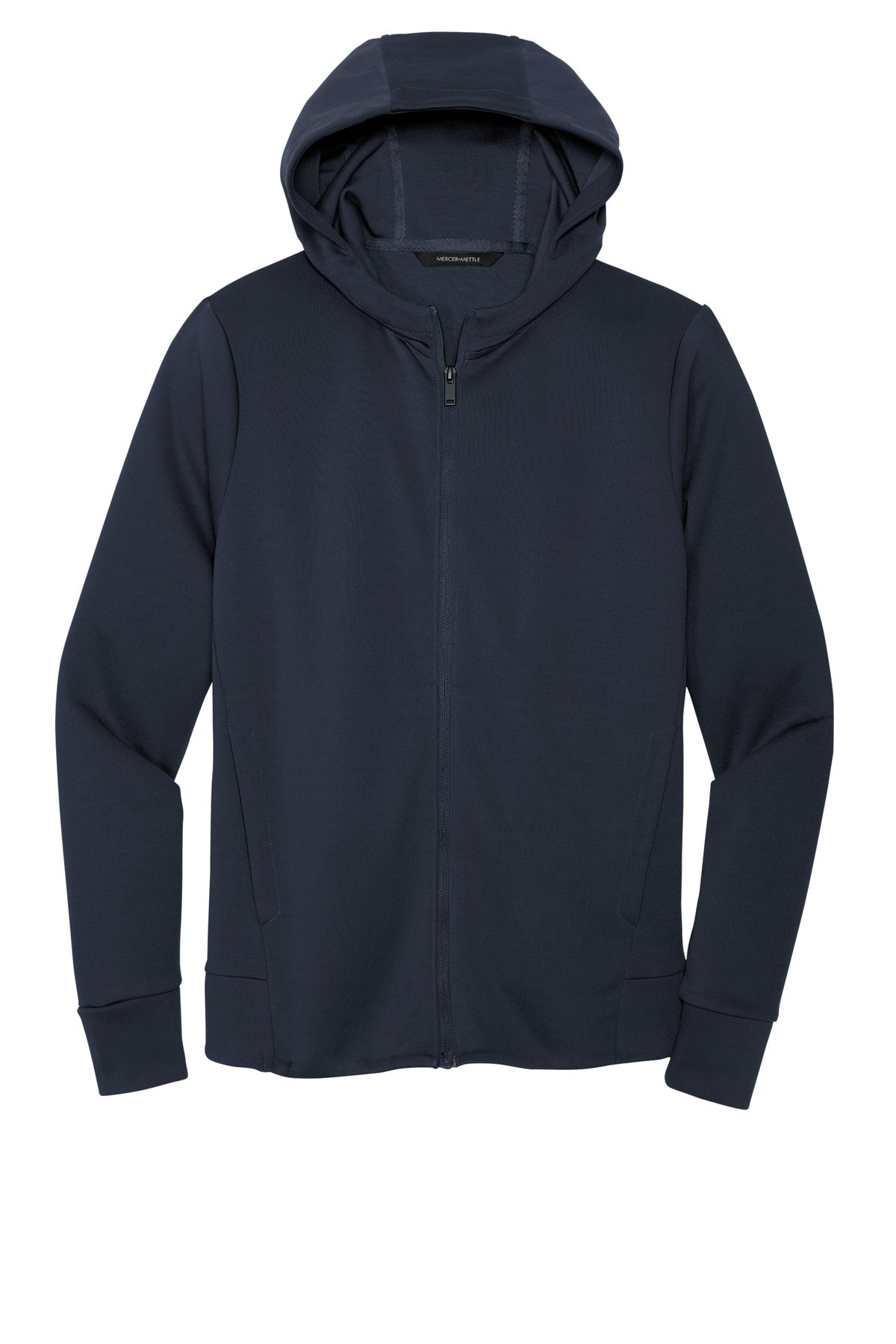 Front View of NightNavy Mercer+Mettle Double-Knit Full-Zip Hoodie MM3002