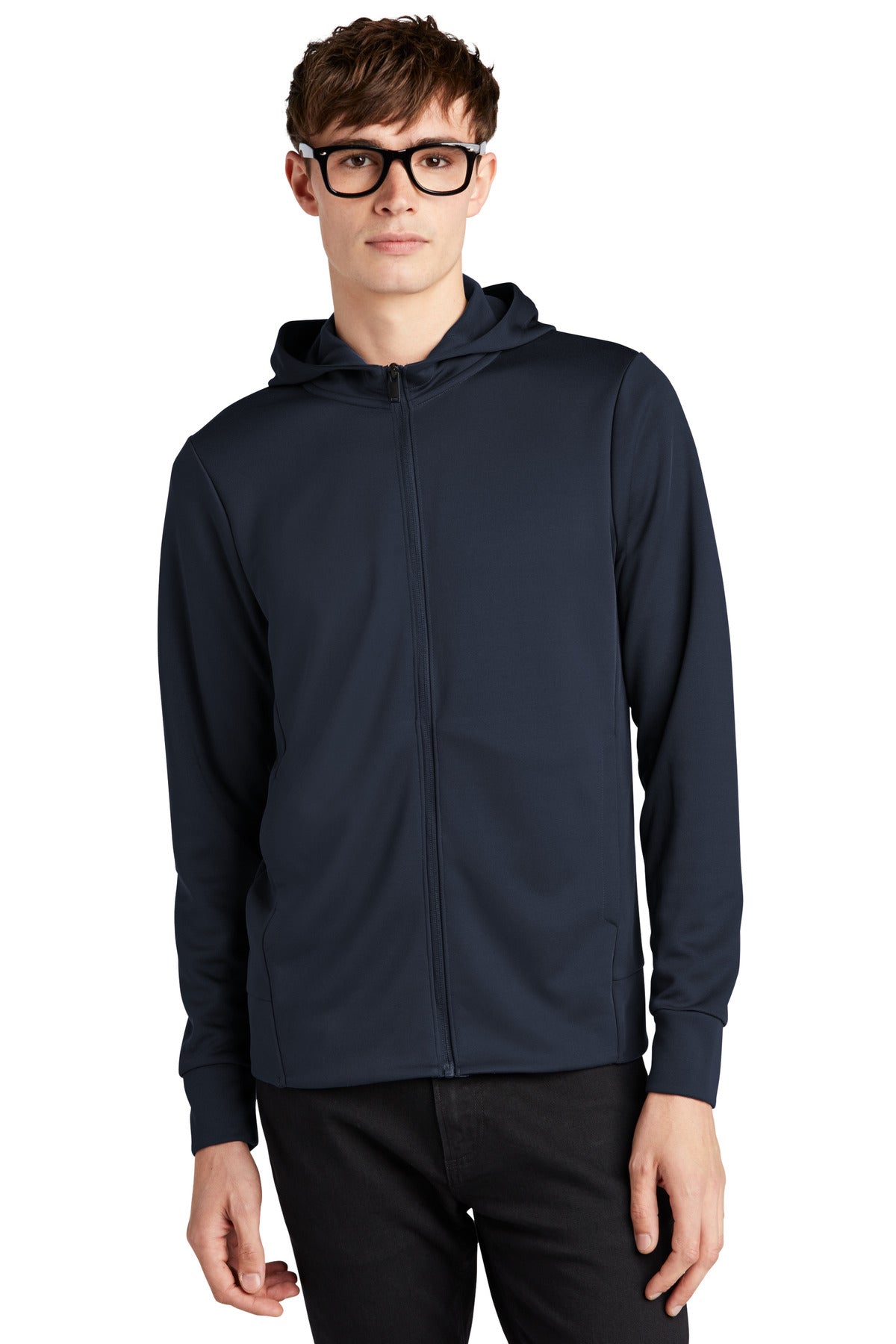 Front View of NightNavy Mercer+Mettle Double-Knit Full-Zip Hoodie MM3002