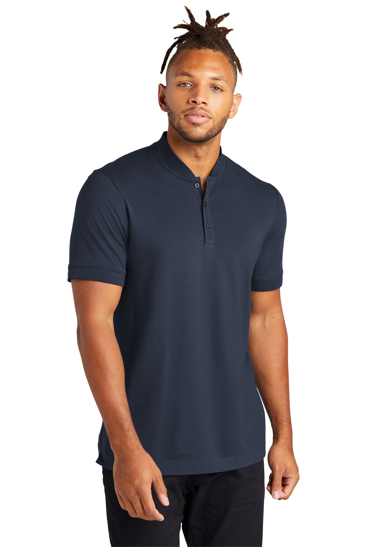 Front View of NightNavy Mercer+Mettle Stretch Pique Henley MM1008