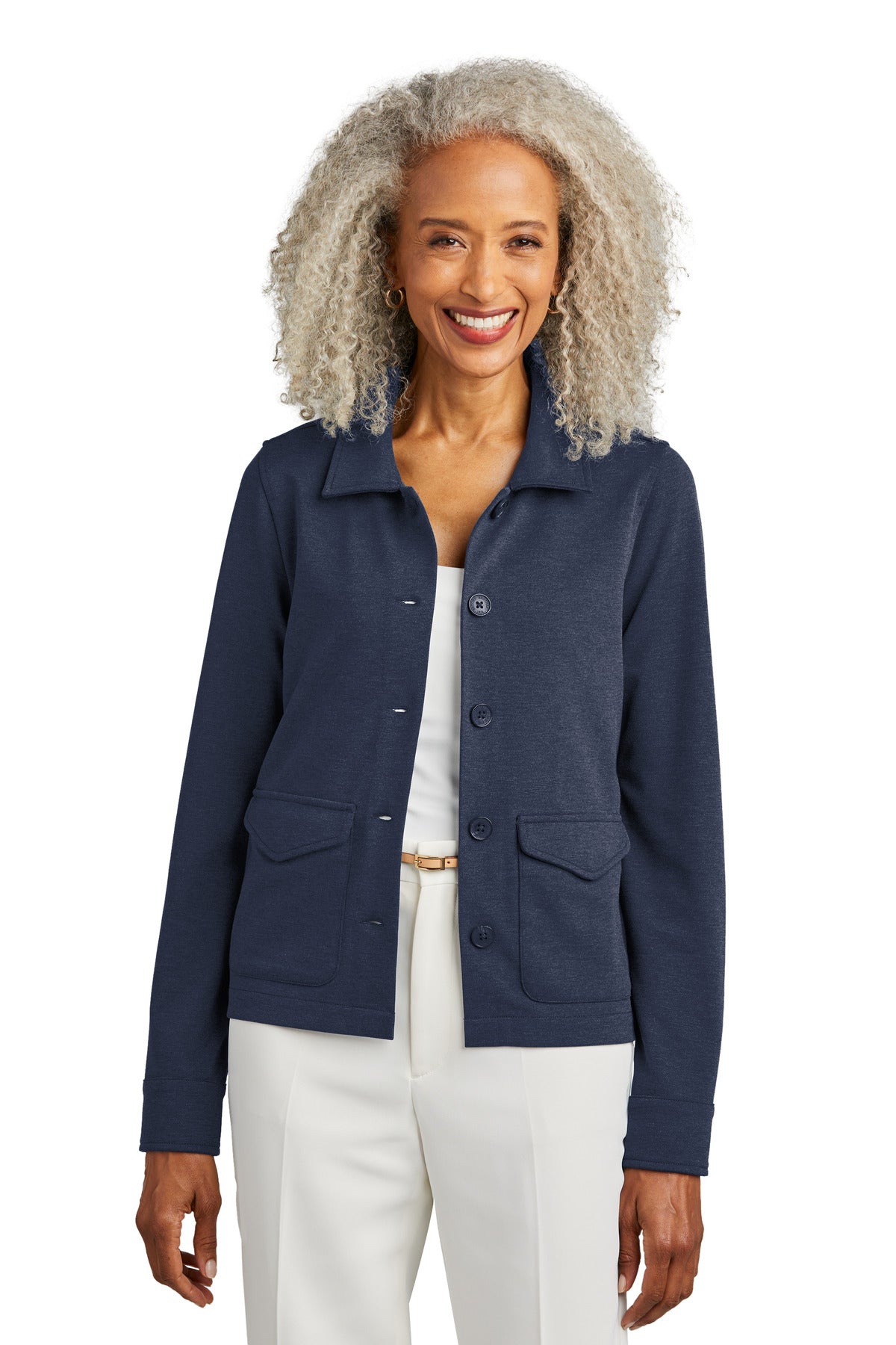 Front View of NvBlazerHt Brooks Brothers Women's Mid-Layer Stretch Button Jacket BB18205