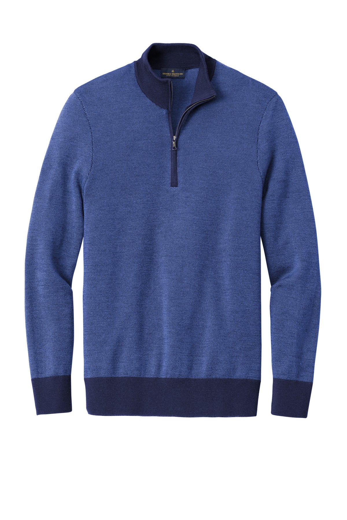 Front View of Nv/CompssB Brooks Brothers Washable Merino Birdseye 1/4-Zip Sweater BB18412