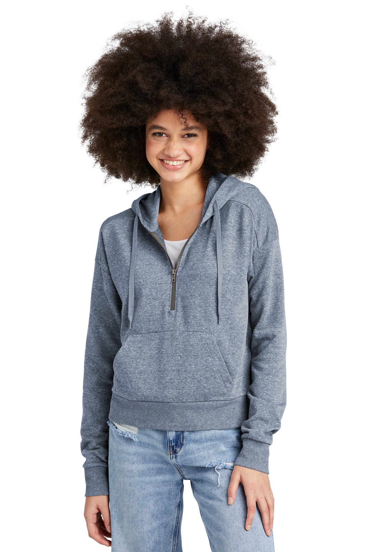 Front View of NvyFrost District Women's Perfect Tri Fleece 1/2-Zip Pullover DT1311