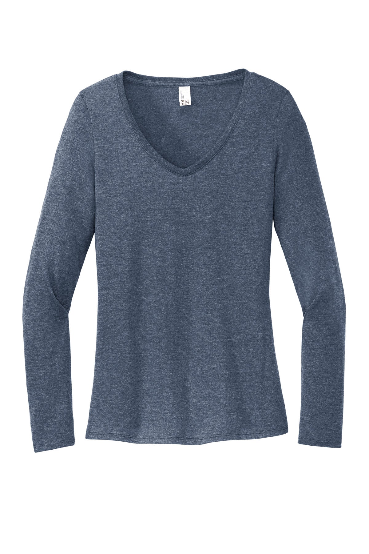 Front View of NvyFrost District Women's Perfect Tri Long Sleeve V-Neck Tee DT135