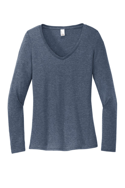 Front View of NvyFrost District Women's Perfect Tri Long Sleeve V-Neck Tee DT135