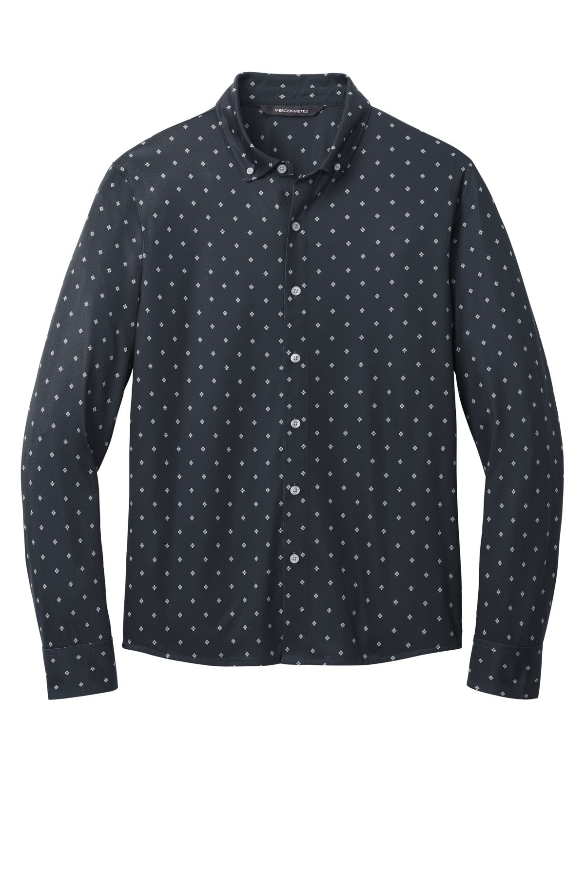 Front View of NvyGeoDmnd Mercer+Mettle Stretch Jersey Long Sleeve Shirt MM1018