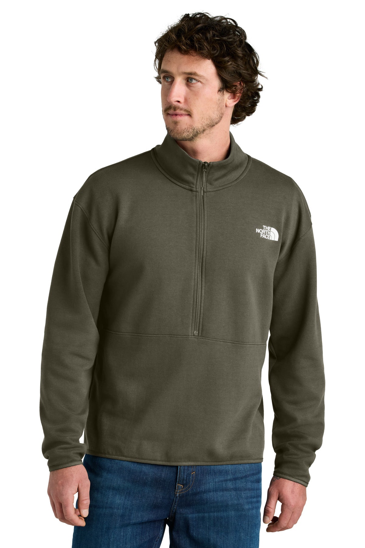 Front View of NwTaupeGn The North Face Double-Knit 1/2-Zip Fleece NF0A8C5G